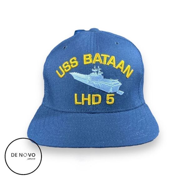NEW ERA Men’s Vintage Embroidered USS Bataan Snapback Hat Size Medium Blue - Picture 1 of 6